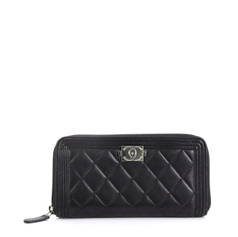 Chanel Model: Boy Zip Around Wallet Quilted Lambskin Long Black 40626/2