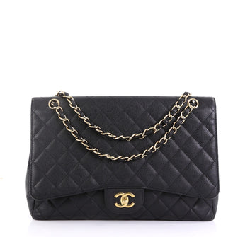 Chanel Classic Single Flap Bag Quilted Caviar Maxi Black 406331