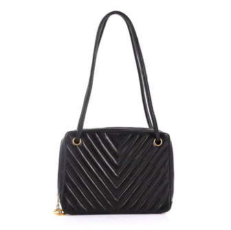 Chanel Vintage Zip Shoulder Bag Chevron Lambskin Medium 406422