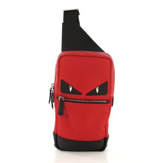 Fendi Monster Sling Bag Nylon and Leather Medium Red 406432