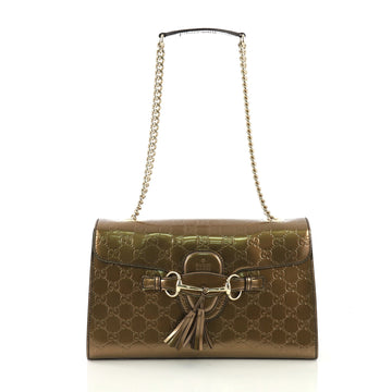 Gucci Emily Chain Flap Bag Guccissima Patent Medium Brown 40646/1