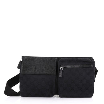 Gucci Vintage Double Belt Bag GG Canvas Black 406624