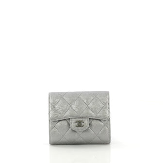Chanel CC Compact Classic Flap Wallet Quilted Caviar Silver 406629