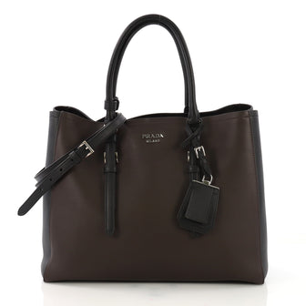 Prada Bicolor Cuir Covered Strap Double Tote City Calfskin 406681