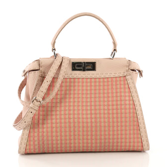 Fendi Selleria Peekaboo Bag Woven Leather Regular Pink 406693