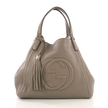 Gucci Soho Shoulder Bag Leather Medium Gray 4067514