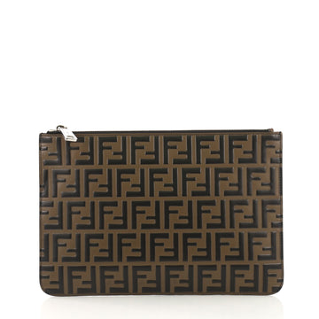 Fendi Pochette Logo Embossed Leather Brown 406757