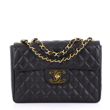 Chanel Model: Vintage Classic Single Flap Bag Quilted Caviar Jumbo Black 40678/48