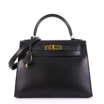 Kelly Handbag Noir Box Calf with Gold Hardware 28