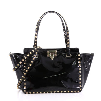 Valentino Rockstud Tote Soft Patent Small Black 406891