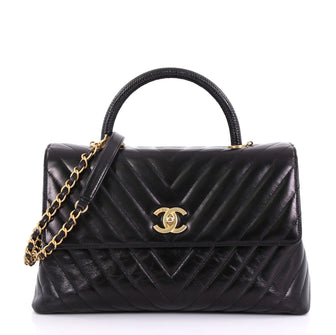 Chanel Coco Top Handle Bag Chevron Calfskin with Lizard 406951