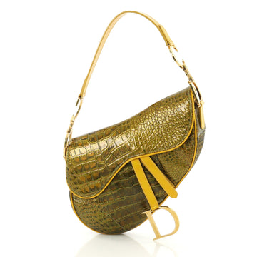 Christian Dior Vintage Saddle Bag Crocodile Embossed Leather 407071