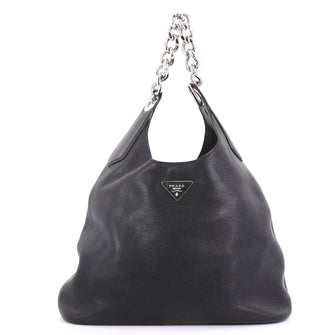Prada Chain Link Hobo Vitello Daino Large Black 407101