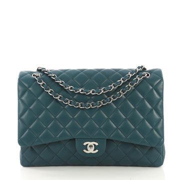 Chanel Classic Double Flap Bag Quilted Lambskin Maxi Blue 407191