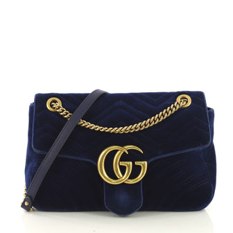 Gucci GG Marmont Flap Bag Matelasse Velvet Medium Blue 407271