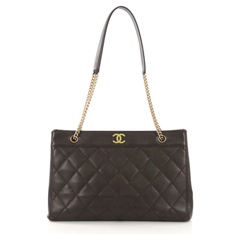 Chanel Vintage Chain Tote Quilted Caviar East West Brown 407431
