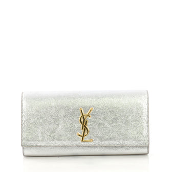 Saint Laurent Classic Monogram Clutch Leather Long Silver 407531