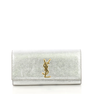 Saint Laurent Classic Monogram Clutch Leather Long Silver 407531