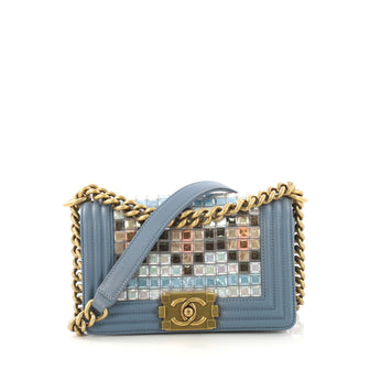 Chanel Mosaic Boy Flap Bag Embellished Lambskin Small Blue 407631