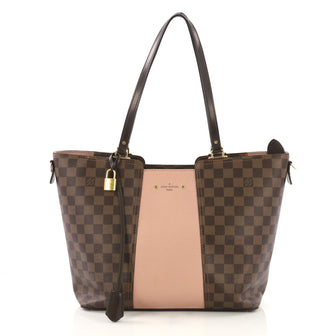 Louis Vuitton Jersey Handbag Damier with Leather Brown 407641