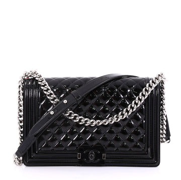 Chanel Model: Boy Flap Bag Quilted Plexiglass Patent New Medium Black 40765/2