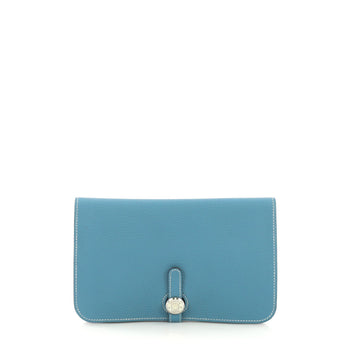 Hermes Dogon Duo Combined Wallet Leather Blue 407701