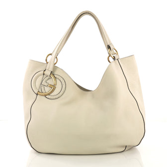 Gucci Twill Shoulder Bag Leather Neutral 407901