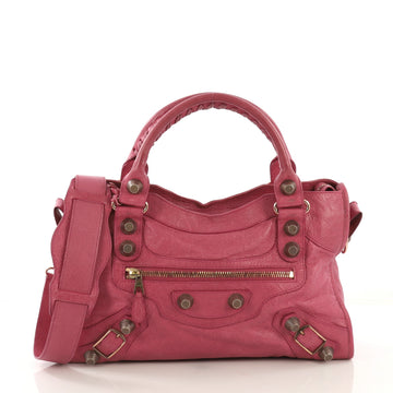 Balenciaga City Giant Studs Bag Leather Medium Pink 407911