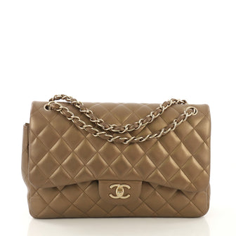 Chanel Classic Double Flap Bag Quilted Lambskin Jumbo Gold 407912