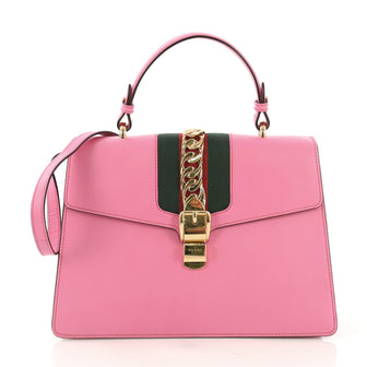 Gucci Sylvie Top Handle Bag Leather Medium Pink 407915