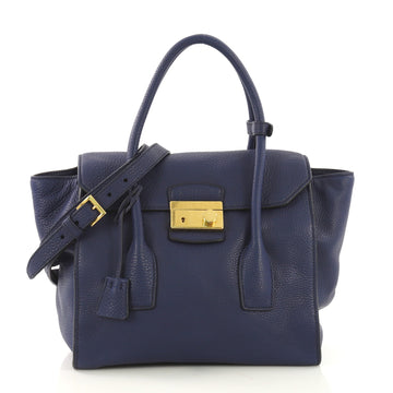 Prada Twin Pocket Lock Flap Tote Vitello Daino Medium Blue 407918