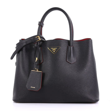 Prada Cuir Double Tote Saffiano Leather Small Black 407919