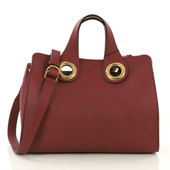 Burberry Crest Grommet Tote Embossed Leather Large Red 407971