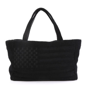Chanel CC Beach Tote Terry Cloth Medium Black 4079917