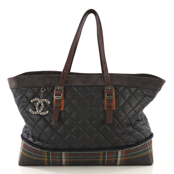 Chanel Paris-Edinburgh Tote Quilted Mixed Leather with Flannel Large Blue 4079918