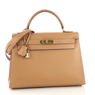 Kelly Handbag Natural Courchevel with Gold Hardware 32