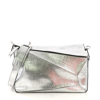 Loewe Puzzle Bag Anagram Embossed Leather XL Silver 4079936