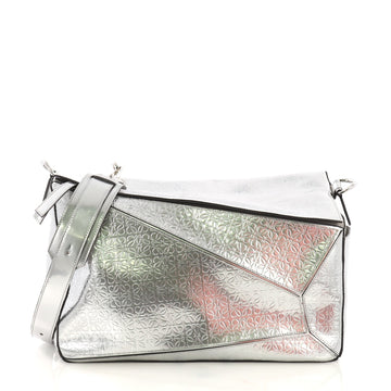 Loewe Puzzle Bag Anagram Embossed Leather XL Silver 4079936