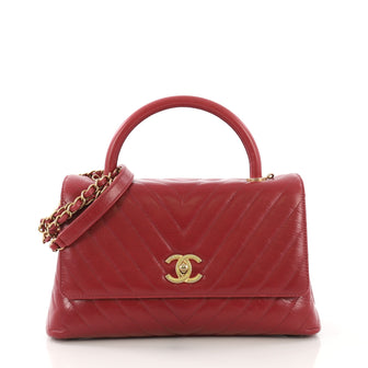 Chanel Coco Top Handle Bag Chevron Calfskin Small Red 4079962