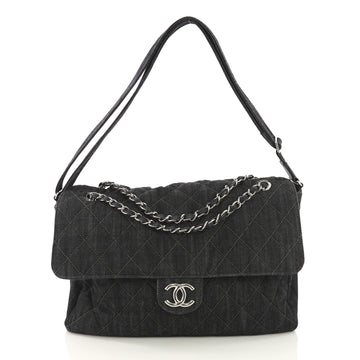 Chanel Stretch Spirit Messenger Bag Quilted Denim Maxi Blue 4079963
