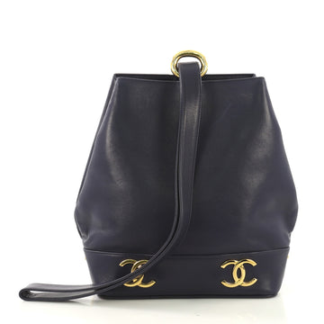 Chanel Vintage CC Bucket Shoulder Bag Leather Small Blue 407996
