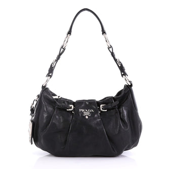 Prada Model: Buckle Pleated Shoulder Bag Soft Calfskin Medium Black 40799/77