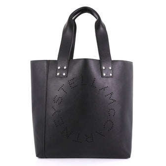 Stella McCartney Model: Logo Tote Perforated Faux Leather Medium  Black 40799/86