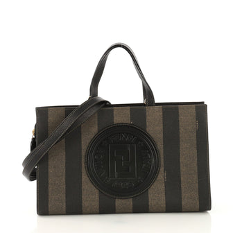 Fendi Model: Pequin Convertible Logo Tote Coated Canvas and Leather Medium Neutral 40799/91