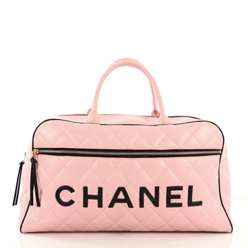Chanel Vintage Logo Bowler Bag Quilted Lambskin Large Pink 407999