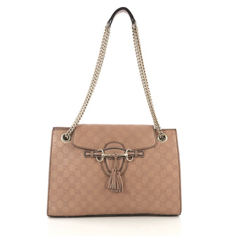 Gucci Emily Chain Flap Shoulder Bag Guccissima Leather Large Neutral 408011