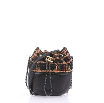 Chanel Model: Gabrielle Drawstring Bag Quilted Calfskin and Tweed Small  Black 40808/28