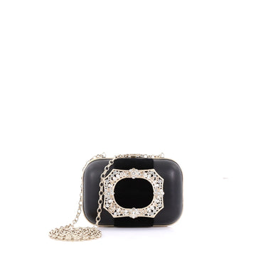 Paris-Salzburg Crystal Buckle Minaudiere Clutch Leather with Velvet