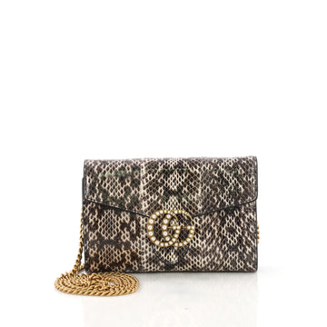Gucci Model: Pearly GG Marmont Chain Wallet Snakeskin Mini  Brown 40808/6