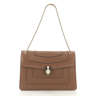 Bvlgari Serpenti Forever Shoulder Bag Leather Medium Brown 408174